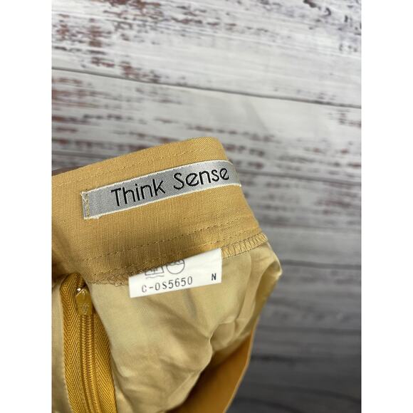 Think Sense Skirt Women's Size S Yellow Pleated Eyelet Lace Scalloped Hem Midi - Picture 4 of 8